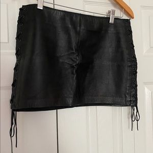 Bebe vintage black genuine leather mini skirt w/lace up sides